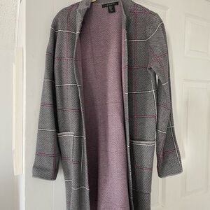 Tahari Gray and Pink Knit Cardigan